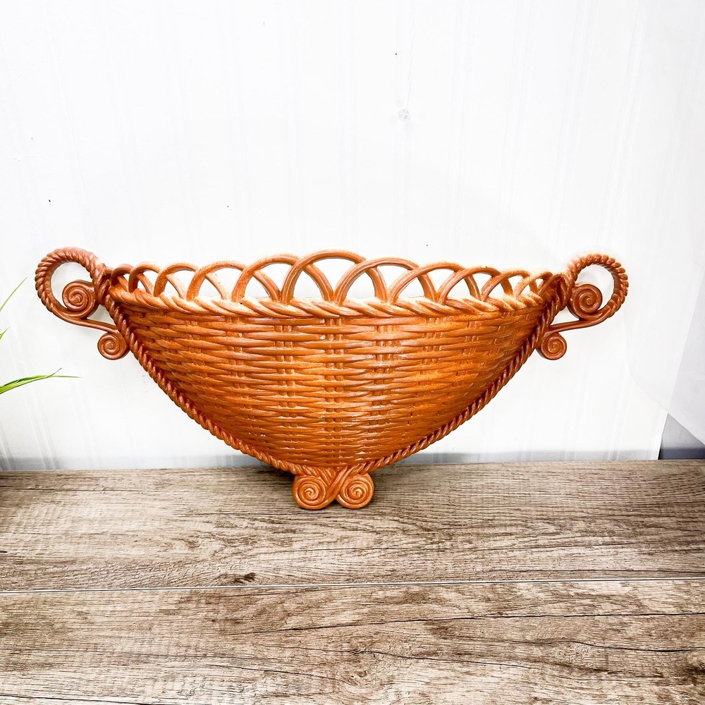Vintage Faux Wicker Shelf: MCM Wall Basket‎ Shelf